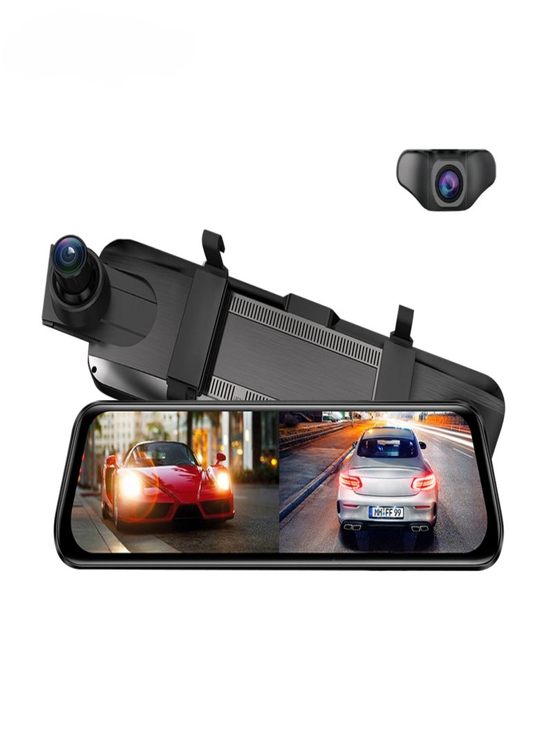 AZDOME AR09 Car Recorder WiFi 9.66‘’ HD 2160P Dual Lens 150 Degree Wide Angle/Night Vision/G Sensor/Loop Recording/Streaming Full Screen Touch Smart Car DVR Support Car and Truck Mirror - Image 1